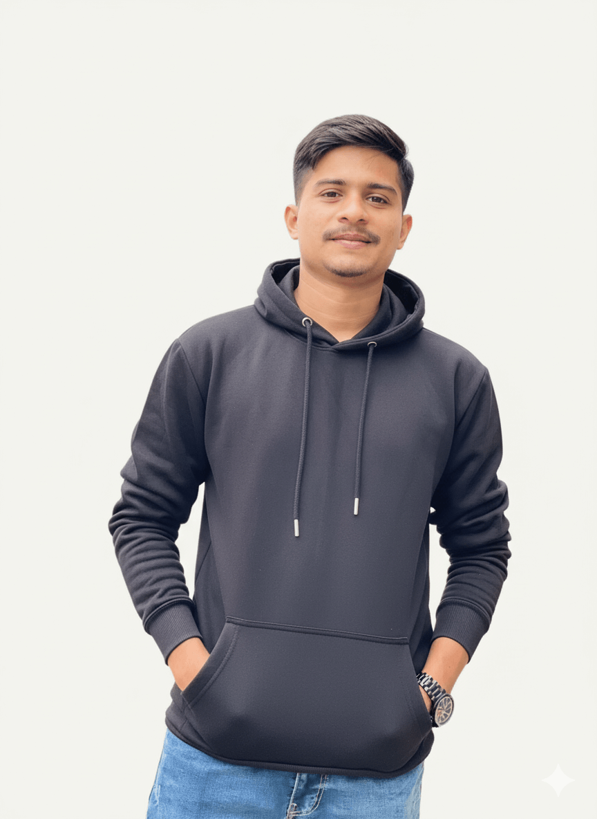 black hoodie front Premium Black Hoodie - Image 1
