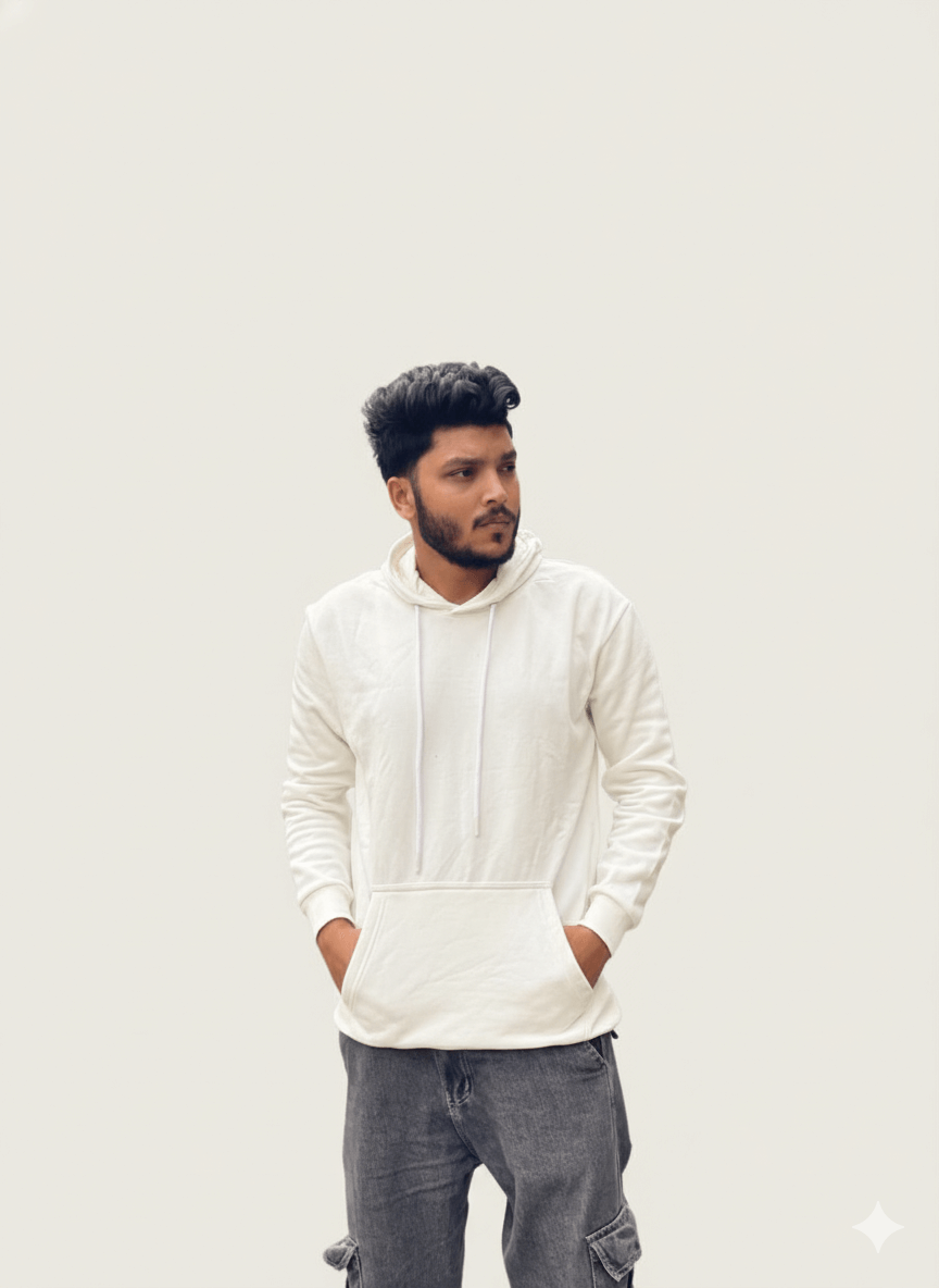 white hoodie front Premium White Hoodie - Image 1